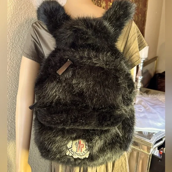 Moncler faux fur backpack Moncler Backpack Rabbit Fur Small Black Nylon Leather main image 3